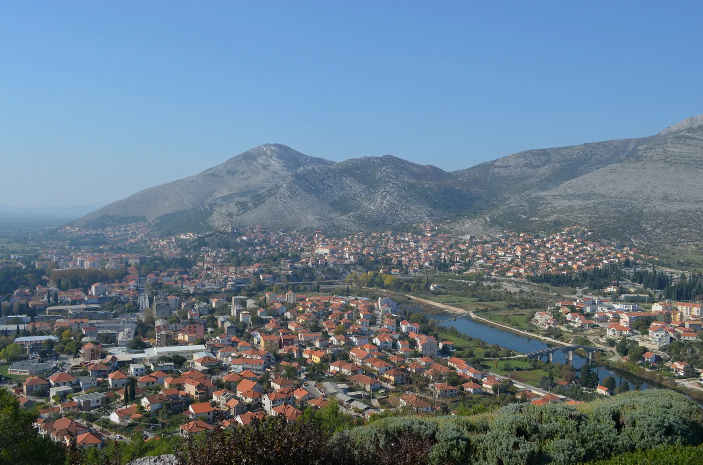 The old town of Trebinje from above, on the Trebišnjica in Herzegovina