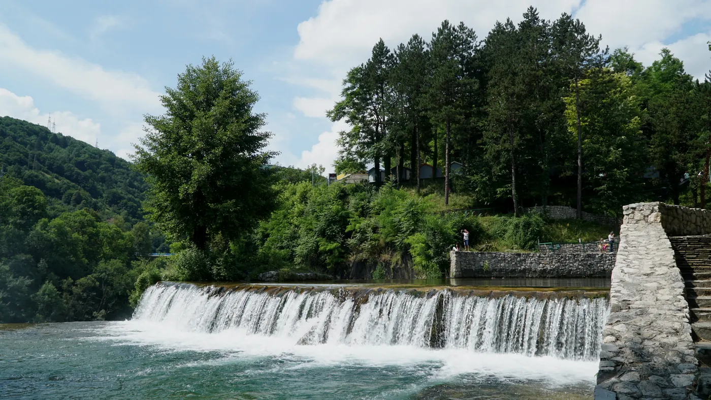 The Pliva waterfall falling into the town of Jajce