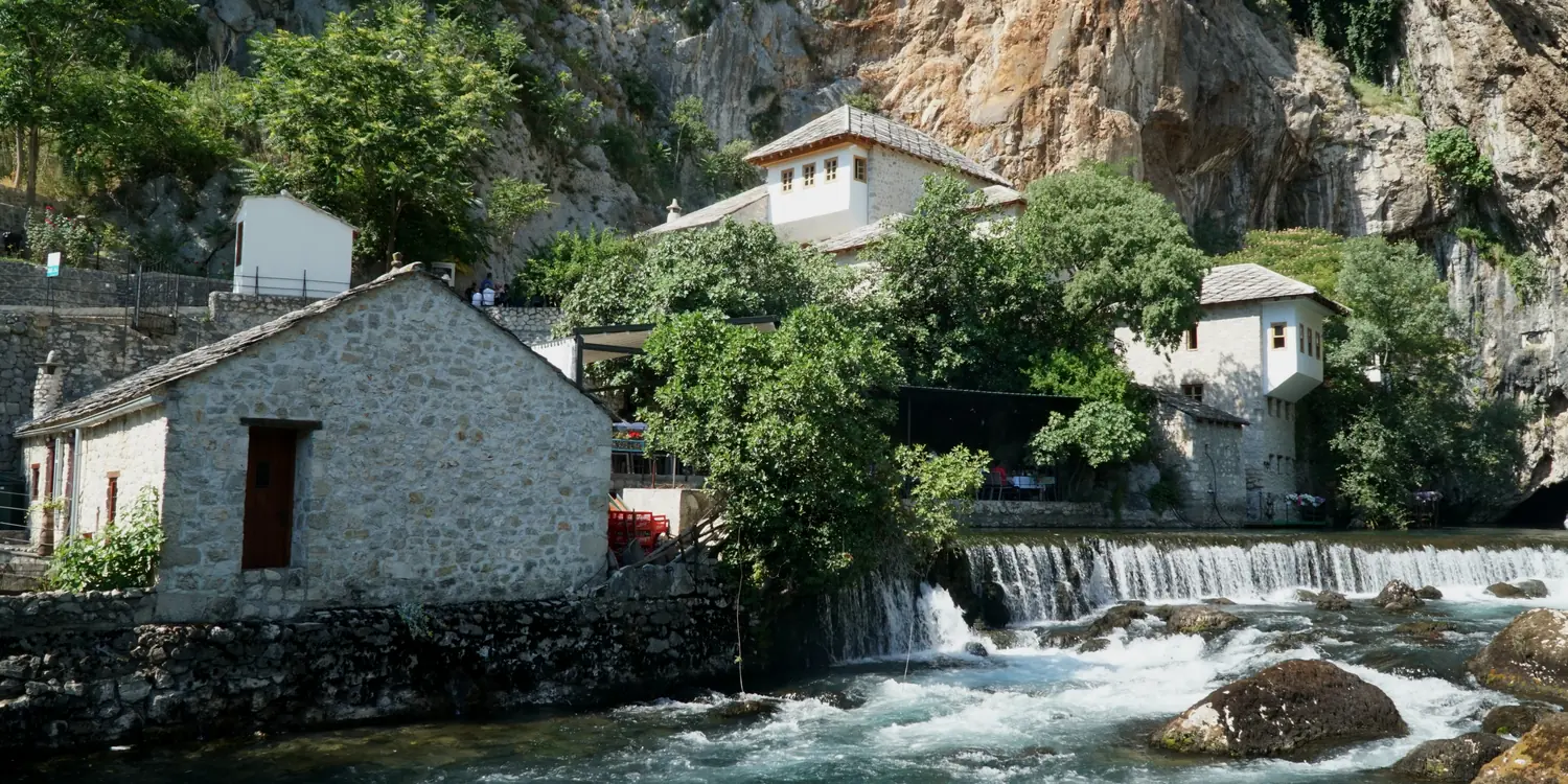 The dervish house at Blagaj, built against the cliff at the source of the Buna